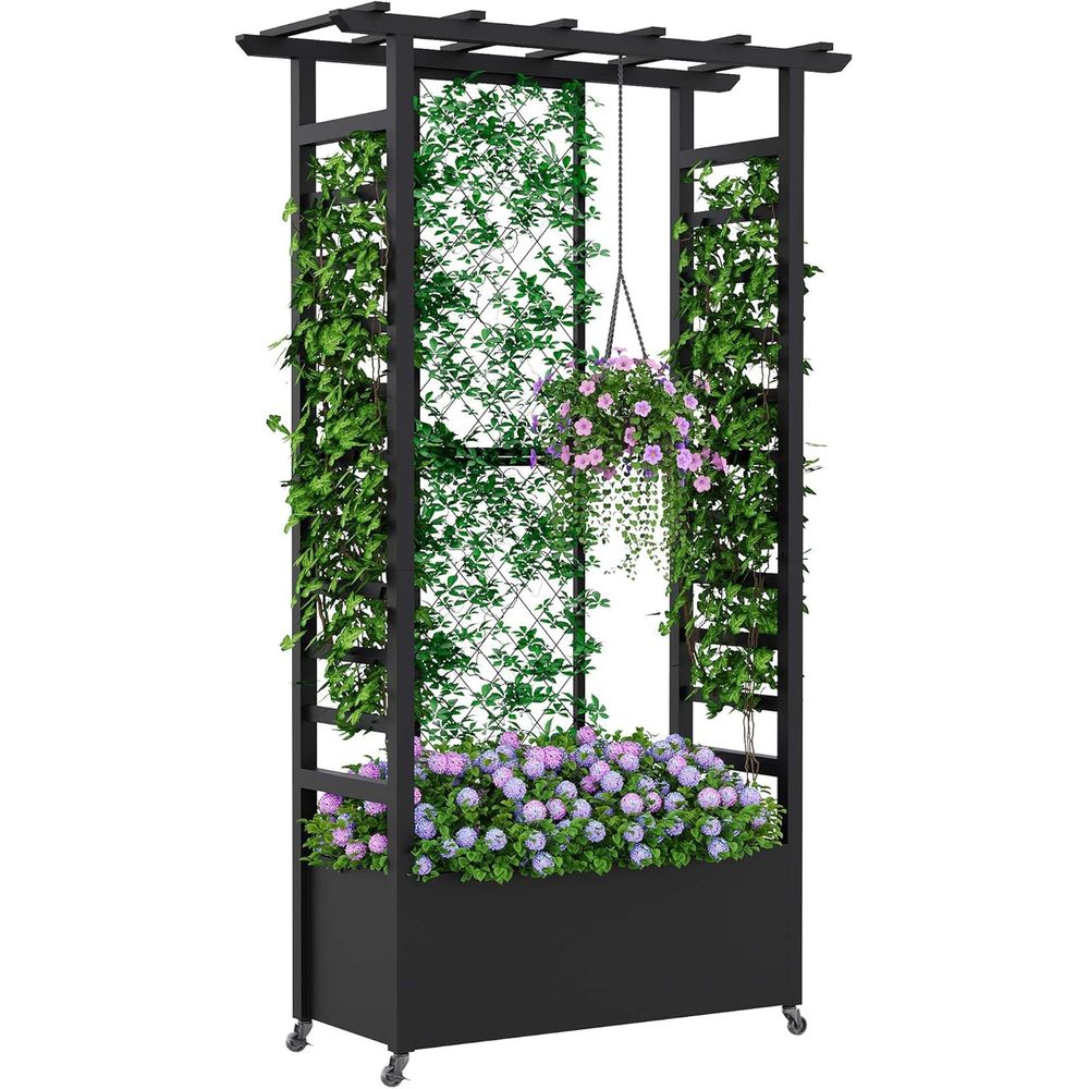Hanging Planter Basket - Elevated Garden Bed with Trellis and