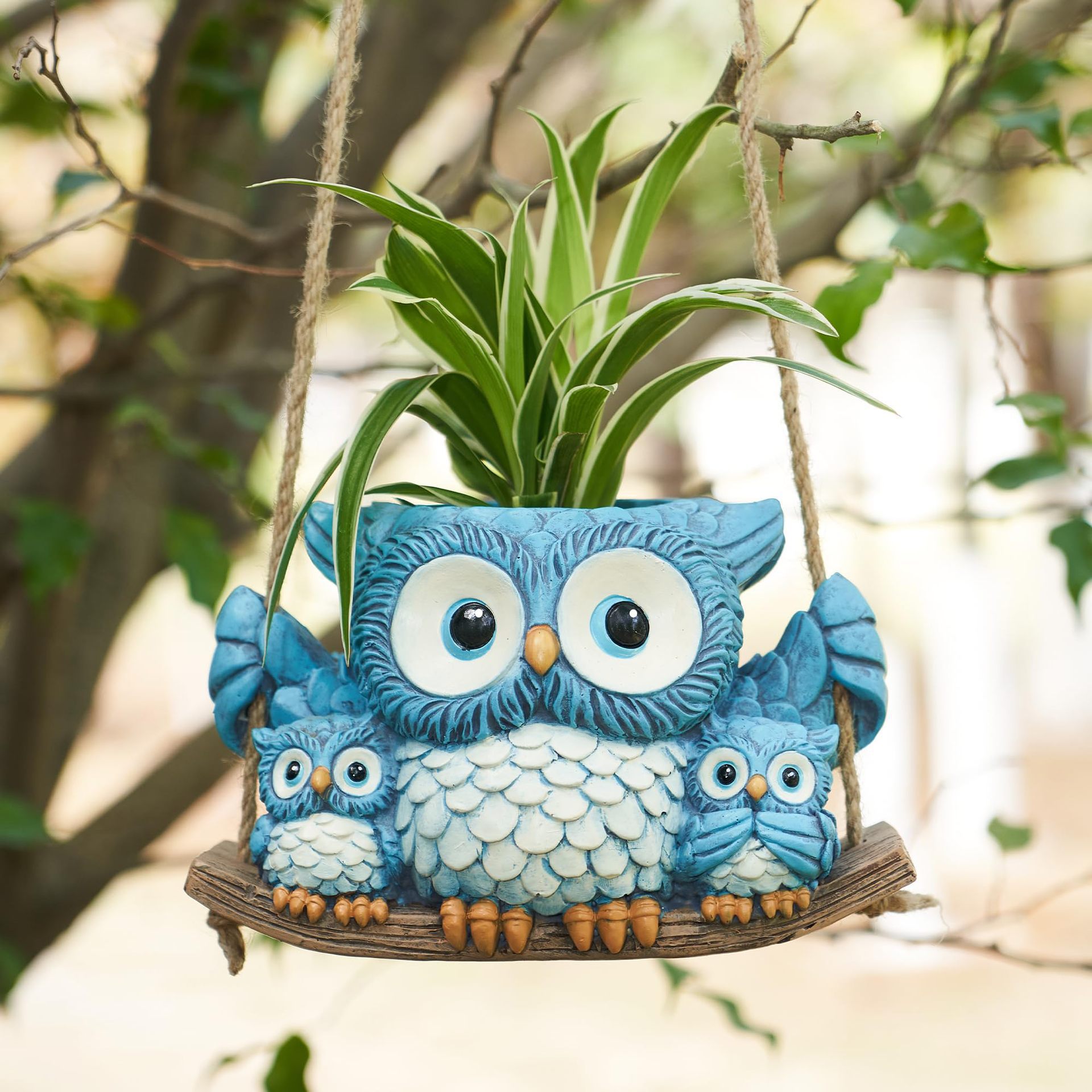 Cute Owl Statue Flower Pot Res - Hanging Planter Basket 评论和价格