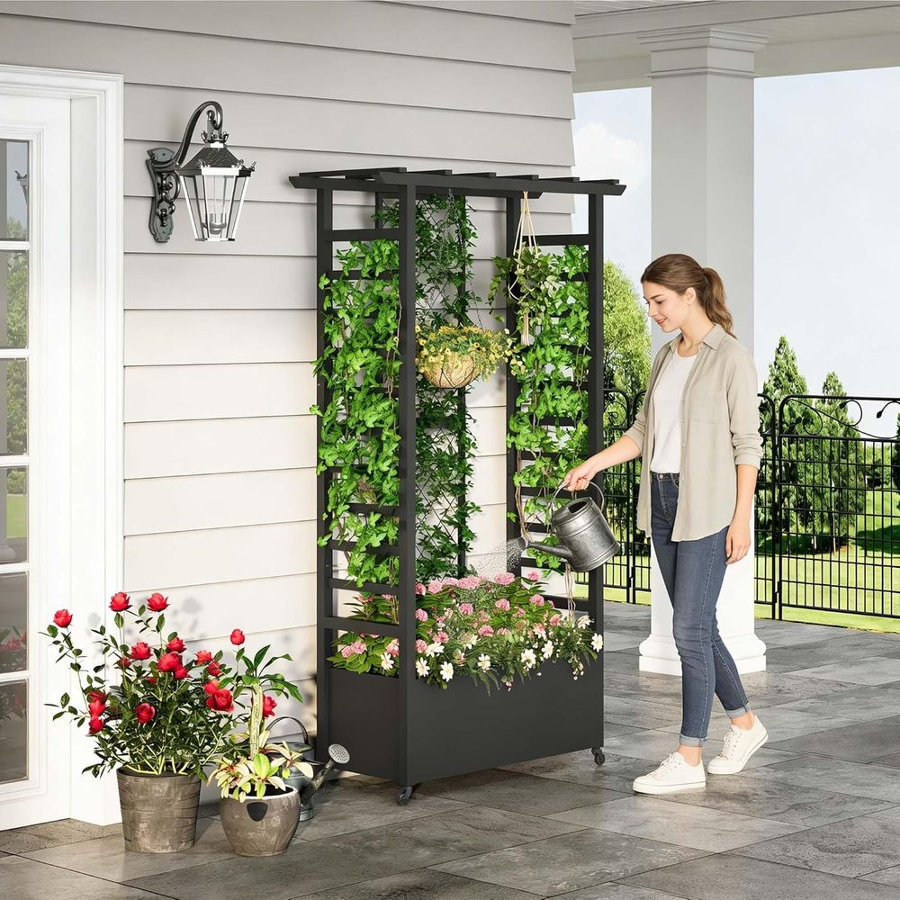Elevated Garden Bed with Trell - Hanging Planter Basket 评论和价格